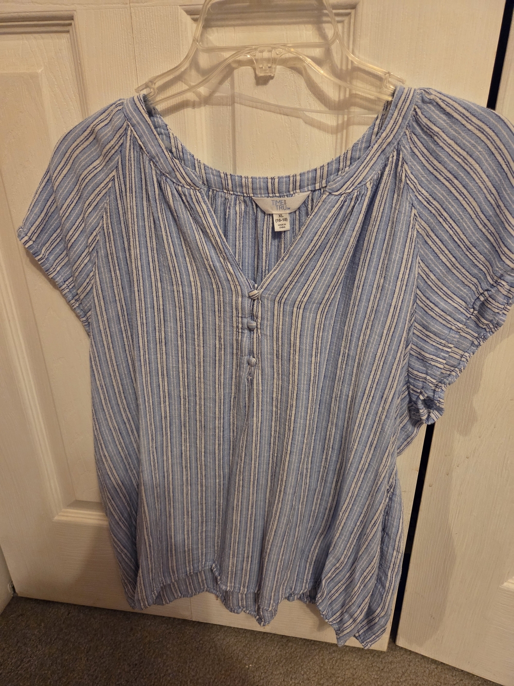 Women's Time and Tru Summer Blouse Blue/White Stripe